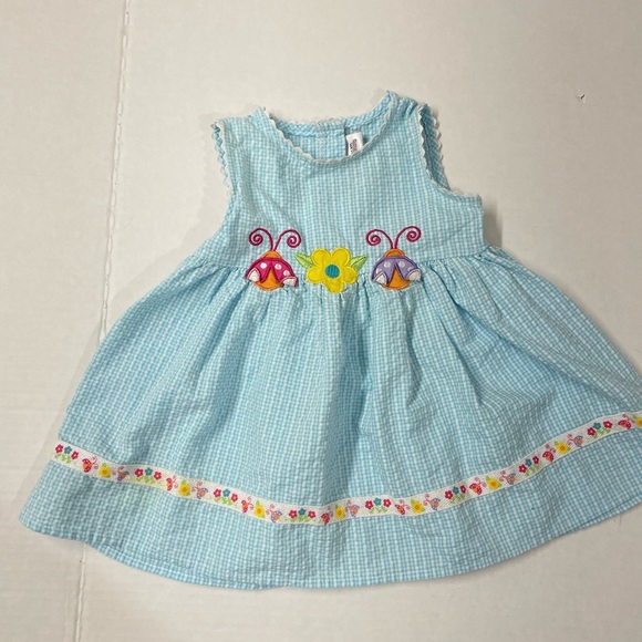 😍Blue Gingham Dress with Colorful Embroidery - Picture 1 of 3